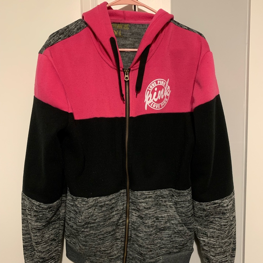 PINK Tri-Color Full Zip Hoodie